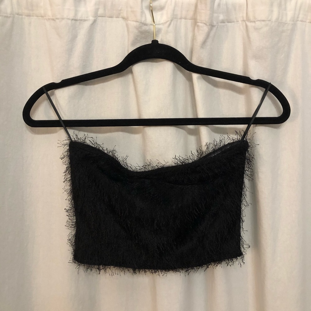 Black fuzzy crop top